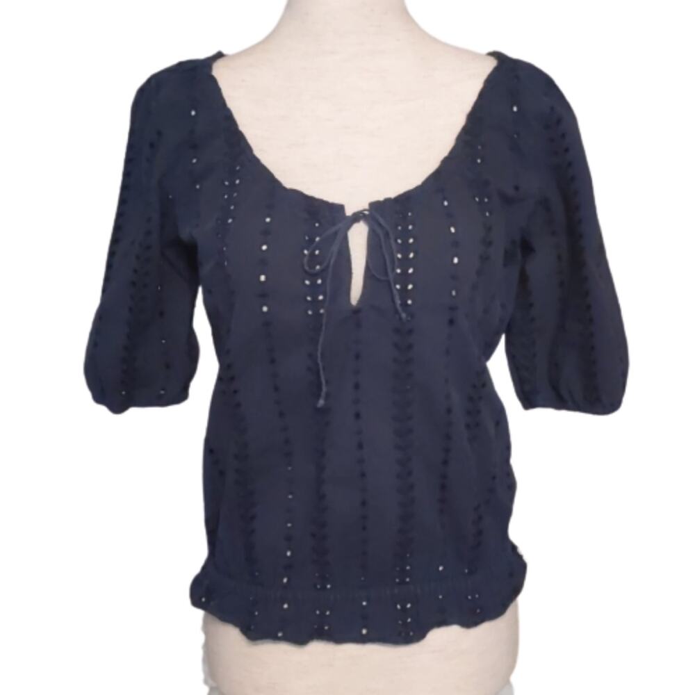 Hollister Eyelet Top Navy Blue Size Small